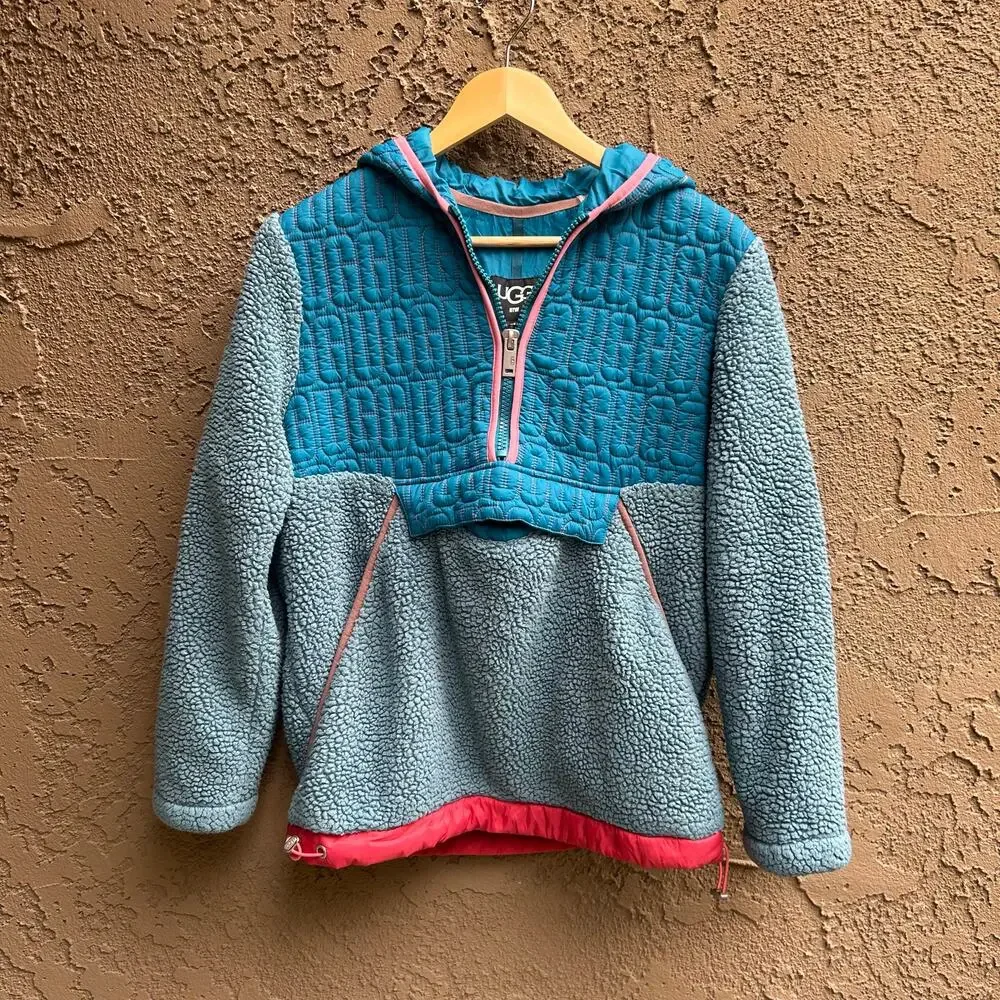 UGG IGGY Sherpa 1/2 Zip Pullover Jacket Blue XS
